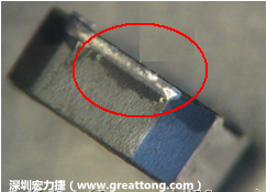 使用錫(Sn)鍍層的電源電感器(Power Inductors)，經(jīng)過推力測(cè)試后，其焊點(diǎn)還保留在零件的端點(diǎn)上，所以推力比較高。