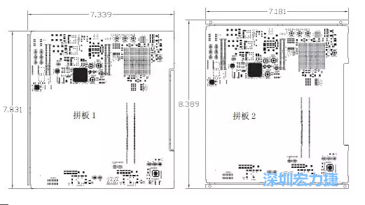 如圖11所示在兩種拼板中PCB單元的邊條位置不同，拼板1中邊條在長邊方向，而拼板2中邊條在短邊方向-深圳宏力捷