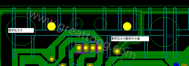 PCB設(shè)計中，散熱孔散熱片設(shè)計不當，造成很多電源板斷裂
