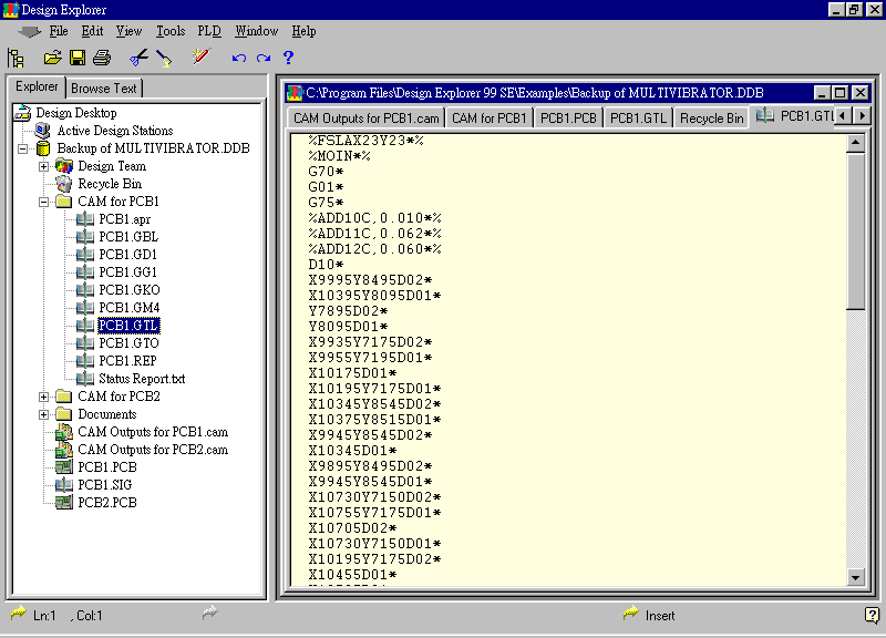 要檢查各Gerber輸出文件，則在瀏覽器中打開CAM Output for PCB1，即可看到一系列Gerber輸出文件。