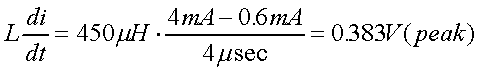 舉例來(lái)說(shuō)，一個(gè)閘在"ON"而載有4mA的電流時(shí)，突然開(kāi)關(guān)切到"OFF"且現(xiàn)在載有0.6mA的電流，假設(shè)開(kāi)關(guān)時(shí)間為4msec，載有450mH的電感信號(hào)的導(dǎo)體，此時(shí)所產(chǎn)生的電壓突波為