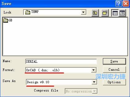 選擇菜單 File－Save As，輸出格式選 ORCAD 9.10。