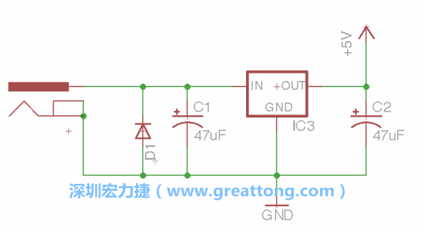 新增RBBB→Power_Jack，將它放在電壓調(diào)整器的輸入端旁邊。