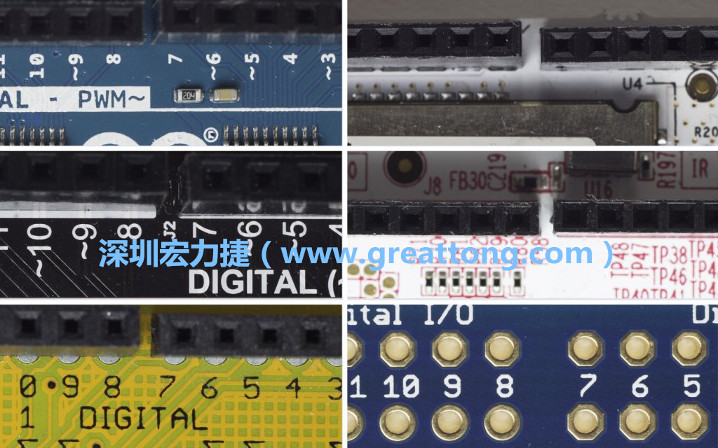 各種不同尺寸的Arduino上第7、8腳位的間距。