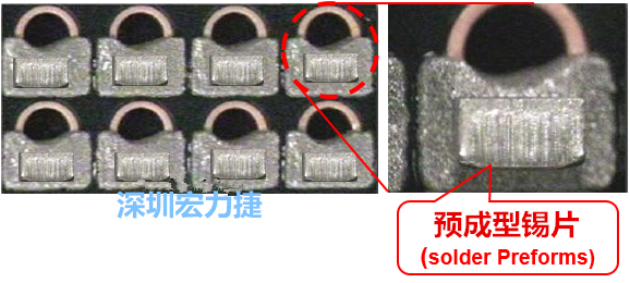  「預成型錫片(Solder preforms)」是一種擠壓成型的小錫片，可以在PCBA貼片加工時用來局部增加錫膏印刷量，幫助因為使用鋼板印刷而受限的錫膏量，用來改善焊錫的品質(zhì)。