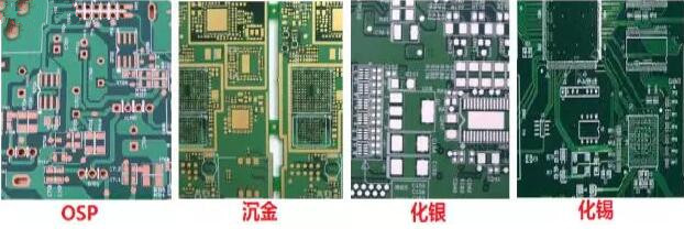 表面工藝分：熱風(fēng)整平，沉金， 化銀， 化錫， OSP 等幾種表面工藝